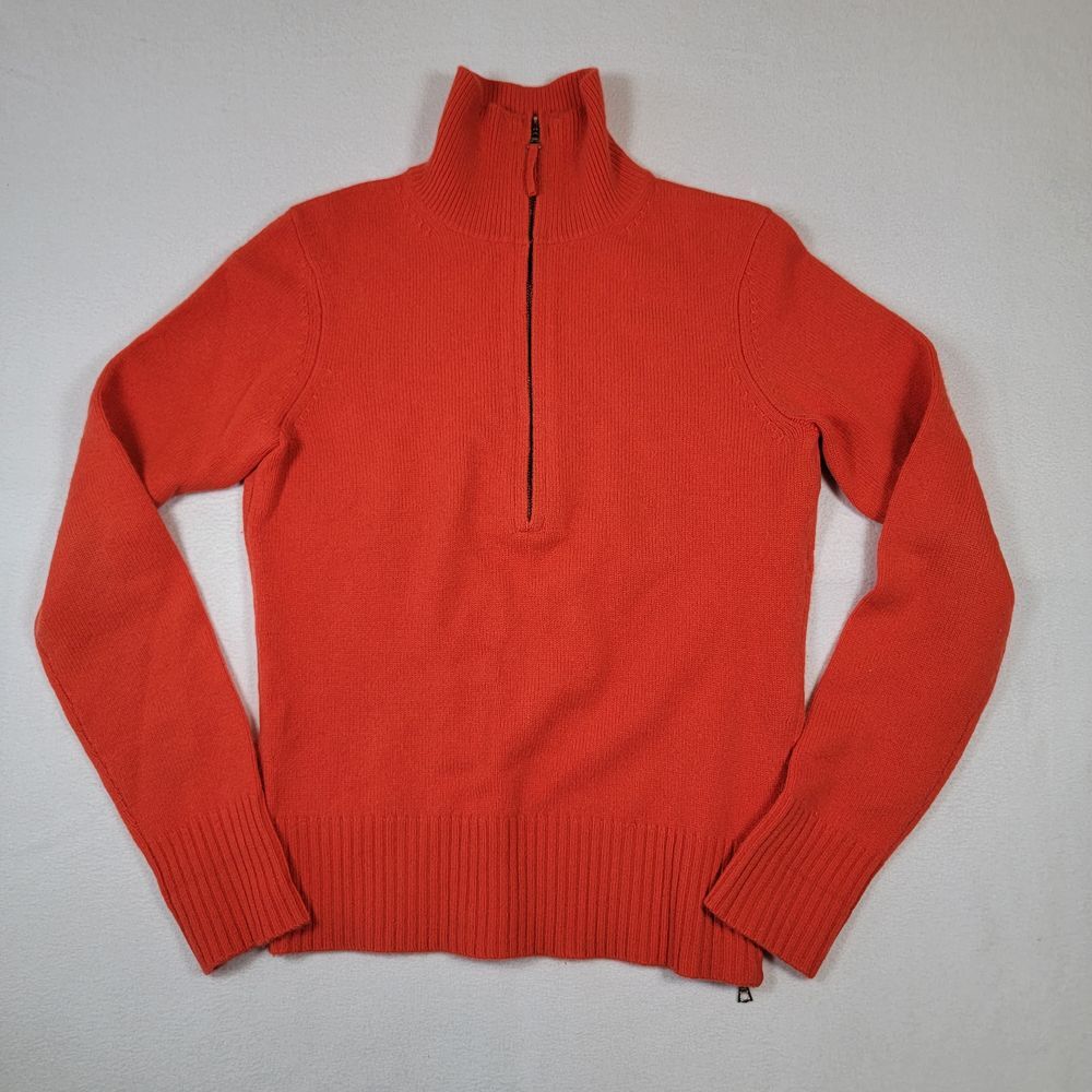 Theory Women's Cashmere Mock Neck Quarter Zip Sweater Sz S Orange One Side Zip